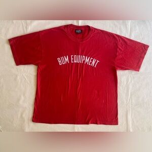 BUM Equipment Vintage 90s Embroidered Red White Spell-Out Tee Oversized Medium